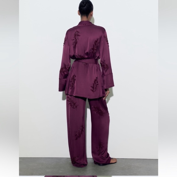 Zara 2 Piece Embroidered Beaded Kimono and Pants Co Ord Set - Picture 3 of 9